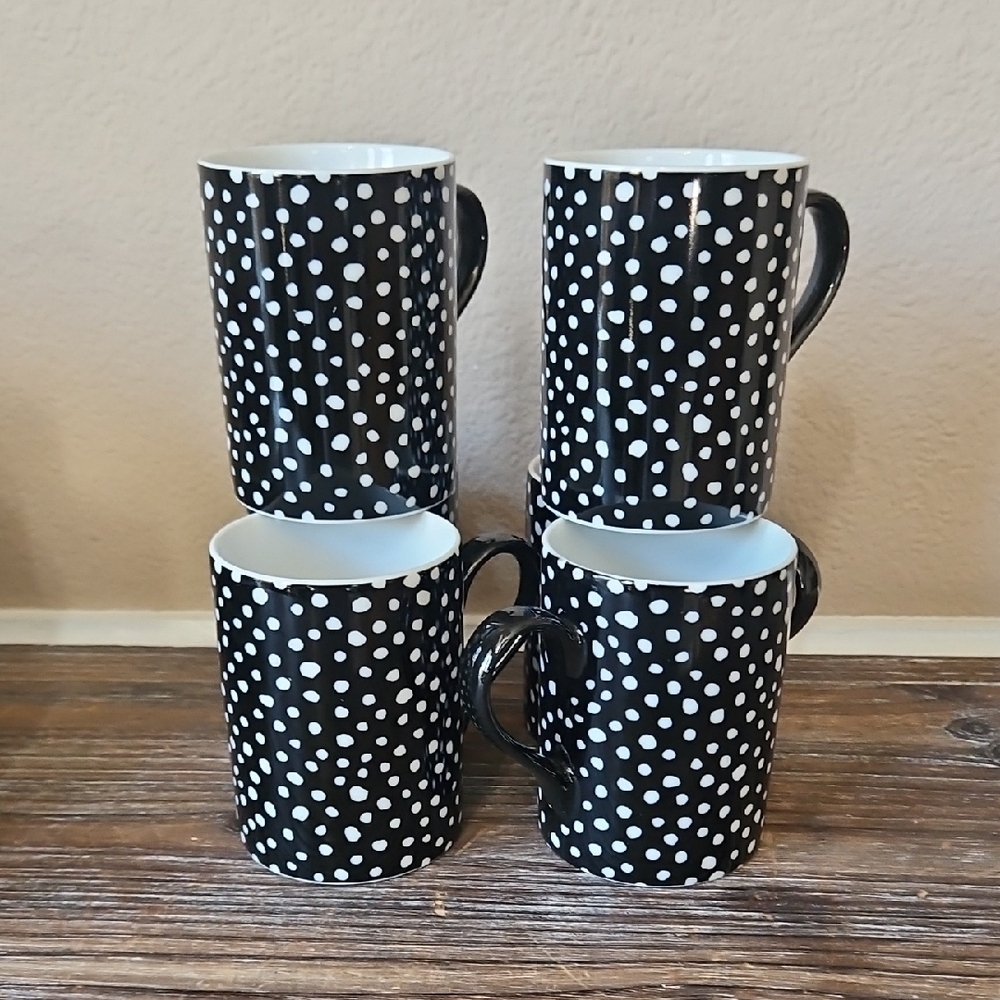 Vintage 1988 McNutts Department 56 Polka Dot Black and White Mugs Set of 6
